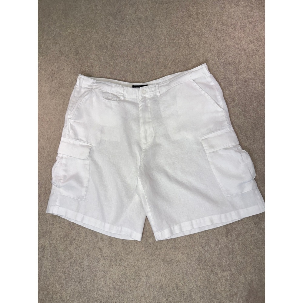 Island Company Explorer Linen Cargo Shorts Mens 38 White 100% Linen Beach Resort